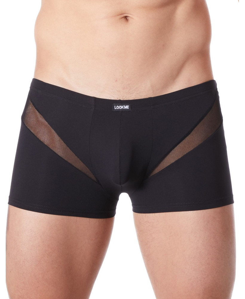 Boxer noir sexy avec fine résille en V 